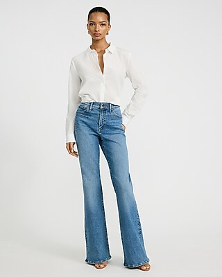 High Waisted Medium Wash 70s Flare Jeans