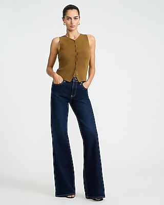 High Waisted Dark Wash Relaxed Flare Jeans