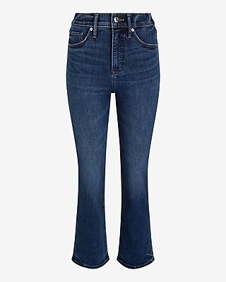 High Waisted Dark Wash Cropped Flare Jeans