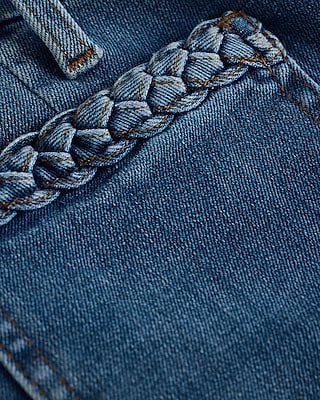 Mid Rise Medium Wash Braided Patch Pocket FlexX '70s Flare Jeans