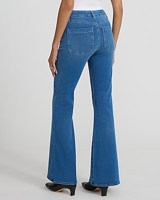 Mid Rise Medium Wash Braided Patch Pocket FlexX '70s Flare Jeans