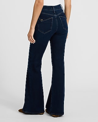 High Waisted Dark Wash '70s Flare Jeans