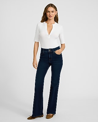 High Waisted Dark Wash '70s Flare Jeans