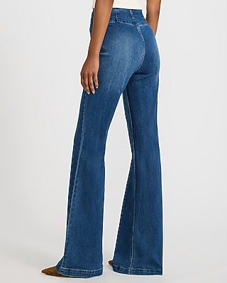 High Waisted '70s Flare Medium Wash Jeans Hyper Stretch