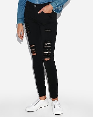 black jeggings distressed