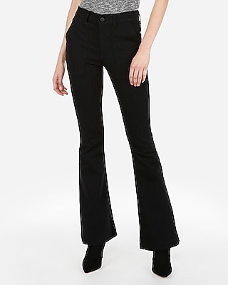 High Waisted Black Bell Flare Jeans 