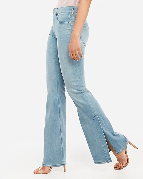 High Waisted Side Slit Bell Flare Jeans