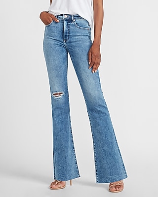 high waisted ripped flare jeans
