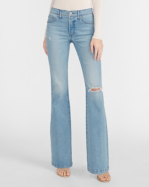 Mid Rise Ripped Flare Jeans | Express