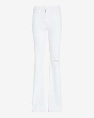 Mid Rise White Ripped '70s Flare Jeans