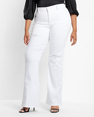 Mid Rise White Ripped '70s Flare Jeans