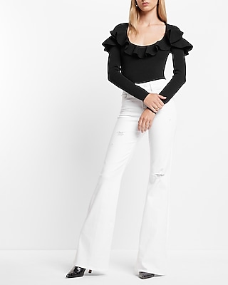 Mid Rise White Ripped '70s Flare Jeans