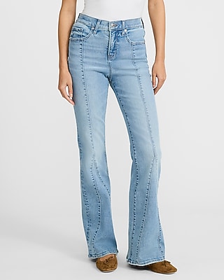 High Waisted Light Wash Seamed '70s Flare Jeans | Express