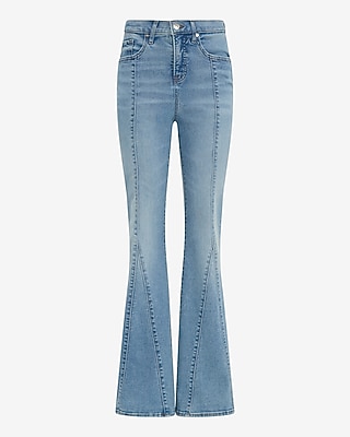 High Waisted Light Wash Seamed '70s Flare Jeans