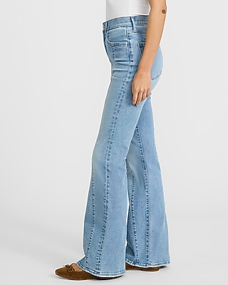 High Waisted Light Wash Seamed '70s Flare Jeans