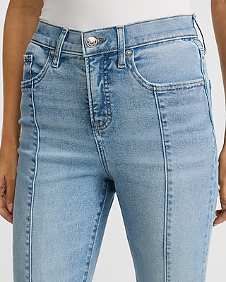 High Waisted Light Wash Seamed '70s Flare Jeans