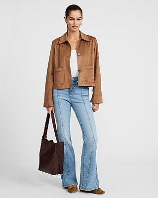 High Waisted Light Wash Seamed '70s Flare Jeans