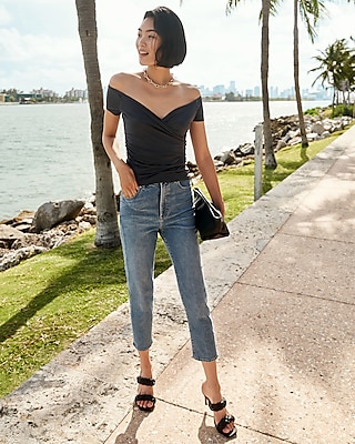 Super High Waisted Medium Wash Mom Jeans Express