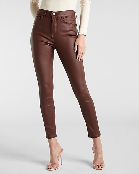 High Waisted Brown Coated Jeans | Express