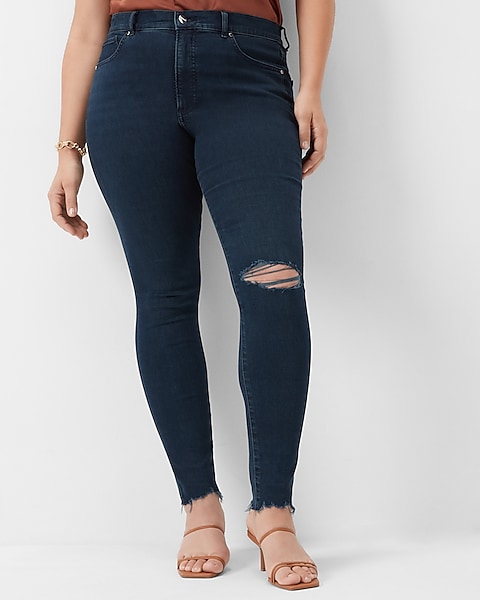 Basic Frayed Hem Super Distressed Skinny Jeans