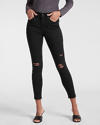 mid rise black ripped skinny jeans