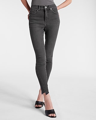 high waisted black detailed ankle seam skinny jeans