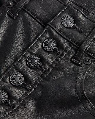 High Waisted Black Coated Button Fly Supersoft Skinny Jeans
