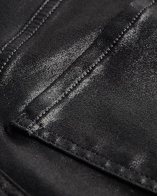 High Waisted Black Coated Button Fly Supersoft Skinny Jeans