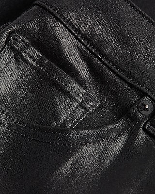 High Waisted Black Coated Button Fly Supersoft Skinny Jeans