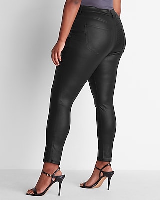 High Waisted Black Coated Button Fly Supersoft Skinny Jeans
