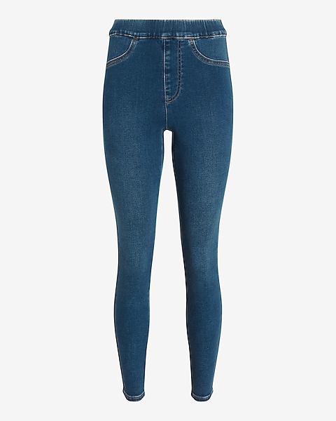 High Waisted Knit Supersoft Medium Wash Pull-on Skinny Jeans