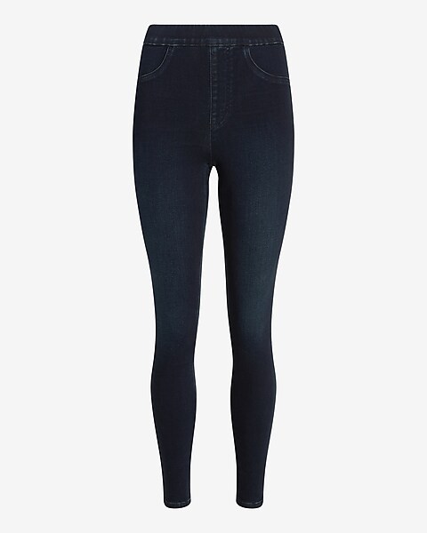 High Waisted Supersoft Knit Dark Wash Pull-on Skinny Jeans