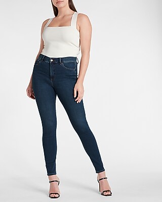 High Waisted Supersoft Knit Dark Wash Skinny Jeans