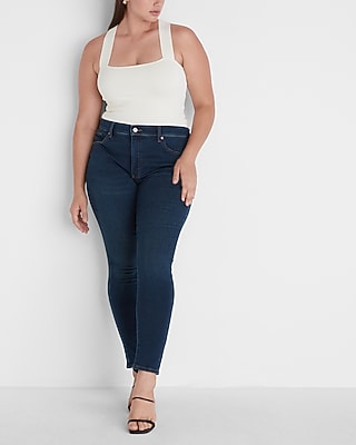 High Waisted Supersoft Knit Dark Wash Skinny Jeans