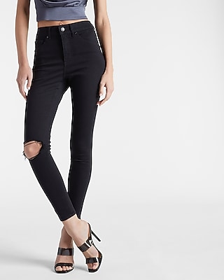 High Waisted Black Ripped Skinny Jeans