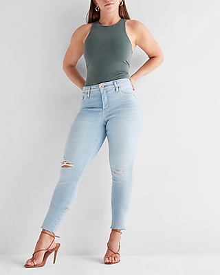 mid rise light wash ripped curvy skinny jeans