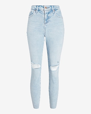 Curvy Mid Rise Light Wash Ripped Skinny Jeans