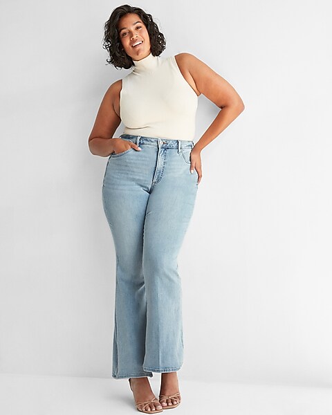 Curvy High Waisted Light Wash Supersoft Flare Jeans