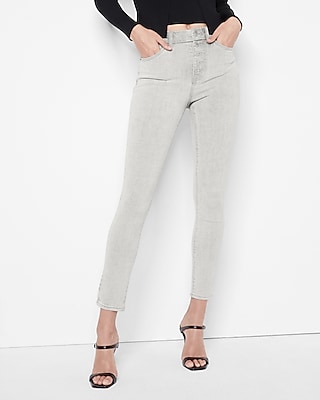 High Waisted FlexX Gray Button Fly Skinny Jeans