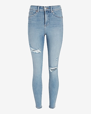 High Waisted Light Wash Ripped Skinny Jeans
