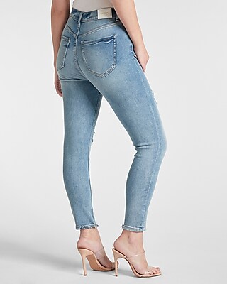 High Waisted Light Wash Ripped Skinny Jeans