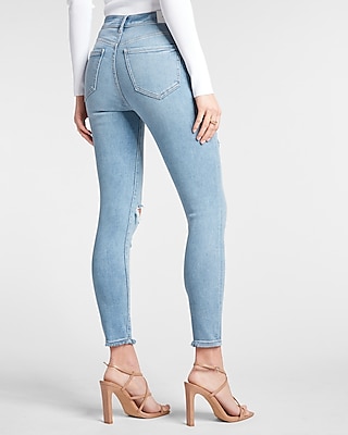 High Waisted Light Wash Ripped Skinny Jeans