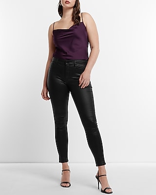 Mid Rise Black Coated Skinny Jeans