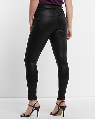 Mid Rise Black Coated Skinny Jeans
