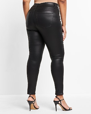 Mid Rise Black Coated Skinny Jeans