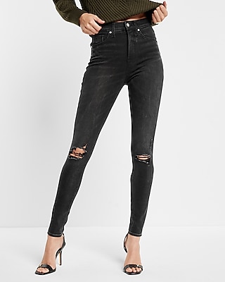 High Waisted Black Ripped Skinny Jeans