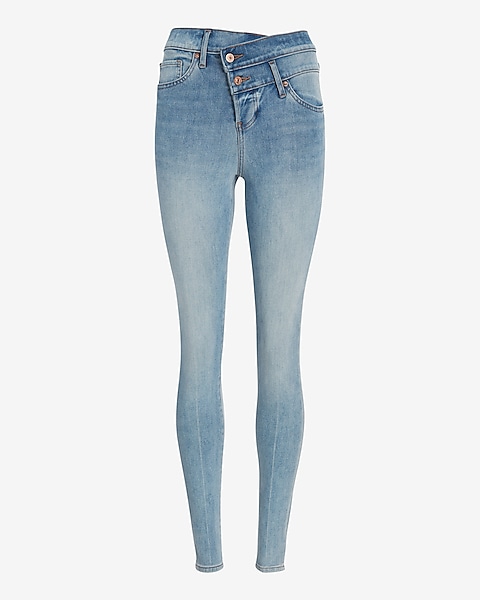 High Waisted Crossover Waistband Supersoft Modern Skinny Jeans | Express