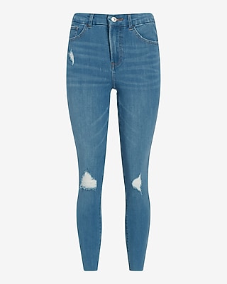 High Waisted Medium Wash FlexX Ripped Skinny Jeans