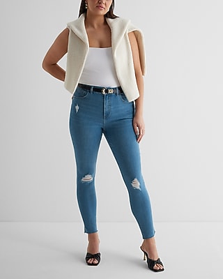 High Waisted Medium Wash FlexX Ripped Skinny Jeans