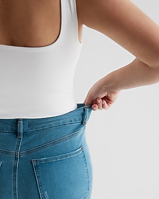 High Waisted Medium Wash FlexX Ripped Skinny Jeans